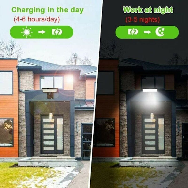 Udendørs solcellelampe, 90 LED solcelle bevægelsessensor sikkerhedslys vandtæt solcellelampe 2600mAh, USB-opladning, udendørs solcelle væglampe til havehegn