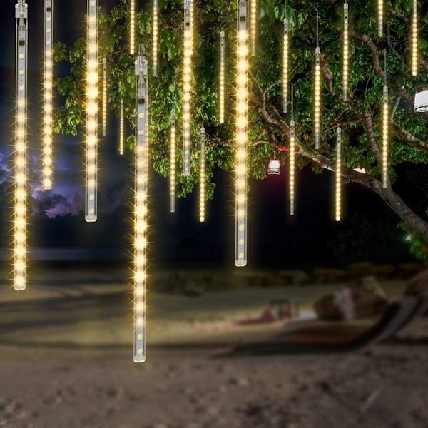 Faldende Regn Lys Meteorregn Lys Julelys 30cm 8 Rør 144 LED'er, Faldende Regndråbe Istap Lys Kæde til Juletræer Halloween