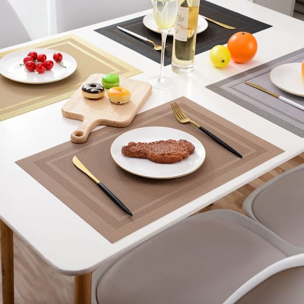 Placemats med bakke, skridsikker, vaskbar, PVC bordmåtte, rivefast, varmebestandig, måtte