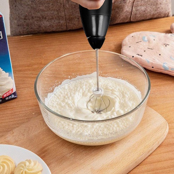 Vispa mjölkskummare, uppladdningsbar handhållen elektrisk visp kaffeskummare mixer med 2 rostfria vispar, mjölkskummare