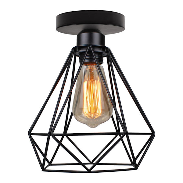 Industriel loftlampe i metal, sort pendel i vintage stil retro diamantburdesign til stue soveværelse spisestue (ingen pære)