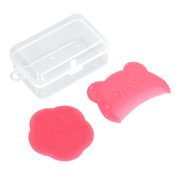 2-pack mjuk sensorisk silikonborste för babyhuvud, bekvämt badverktyg för nyfödda, röd