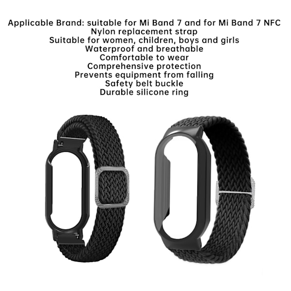 3 in 1 -rannekkeen näytönsuojakotelo, korvaava ranneke ja suojakalvo Mi Band 7 -älykellolle, musta ranneke ja musta kuori