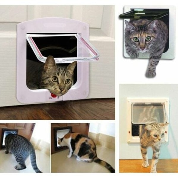 Kattlucka för katter hundar liten kattlucka 4-vägs låsbart chipdörr enkel att installera.