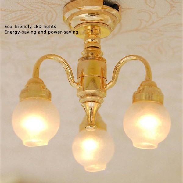 1:12 Dukkehus Lysekrone Miniature Udsøgt Elegant LED Loftslampe Dekoration