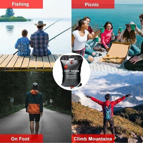 LOST Solbruserpose, 2 STK 20L Solar Campingbruserpose Solar Udendørs Bærbar Bruserpose til Bruser med Omskiftelig Slange Brusehoved Solar Vand