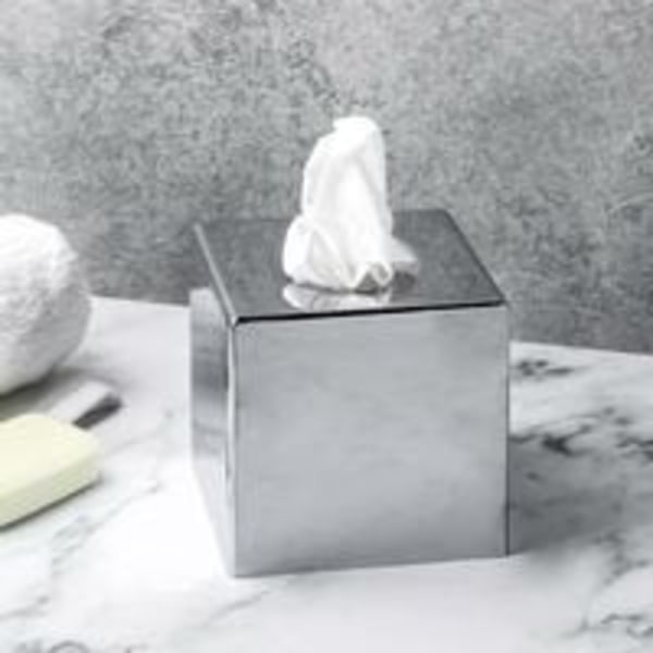Servietboks Holder Terning Firkant Spejl Servietboks Låg Holder Kleenex Servietholder Badeværelsesorganisator Stativ Kromfinish