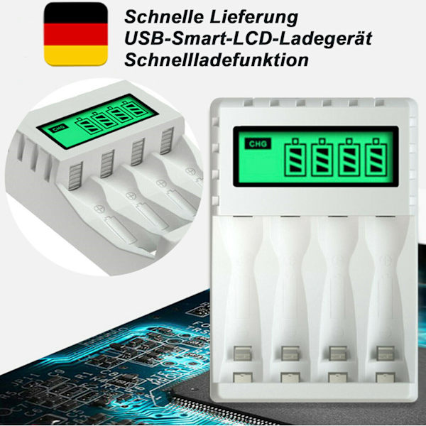 4-paikkainen LCD-akkulaturi AA/AAA-akuille NiMH-akkulaturi USB