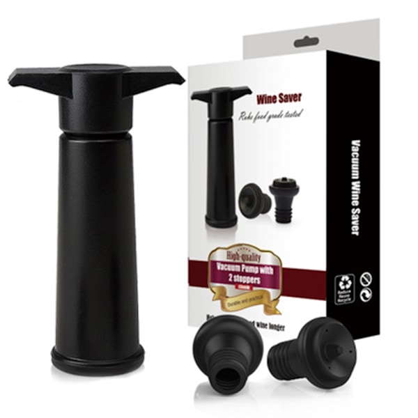 Vakuum Flaske Propper Sort Pumpe med Vinbeskytter propper Holder vinen frisk (Sort Pumpe + 2 Propper)