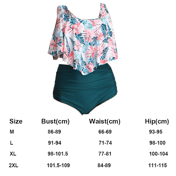 Sommer Blomstrete Bikini med Høyt Liv og Volanger for Kvinner, Magekontroll Badebekledning Flounce Peplum