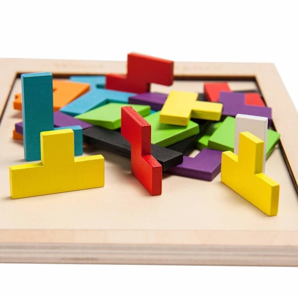 Tetris Tangram Træpuslespil Didaktisk Læringslegetøj Stk. Intelligens Pædagogisk Legetøj til Børn i Alderen 3 År og Op