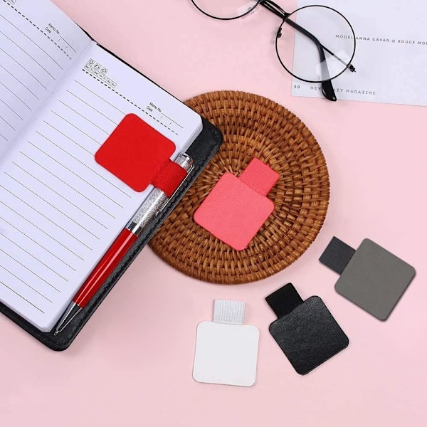 Pen Loop Holder, Pakke med 5 Pen Loops, Selvklæbende, Elastisk Gummibånd, Pen Holder Lavet af Læder, til Notesbog, Kalender, Clipboard, 5 Farver