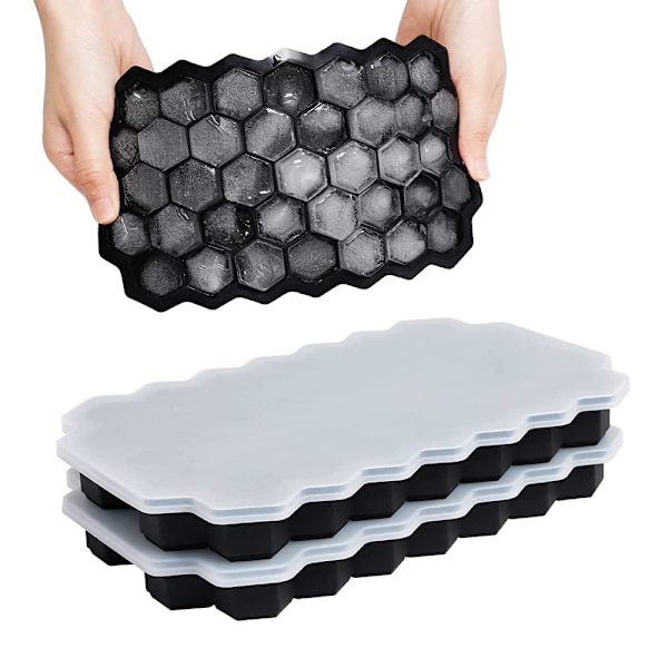 Isform, 2-pack Enkla frisättnings isformar Silikon A-fria iskubbehållare med lock Isbitar Återanvändbar Ice Cube Tray