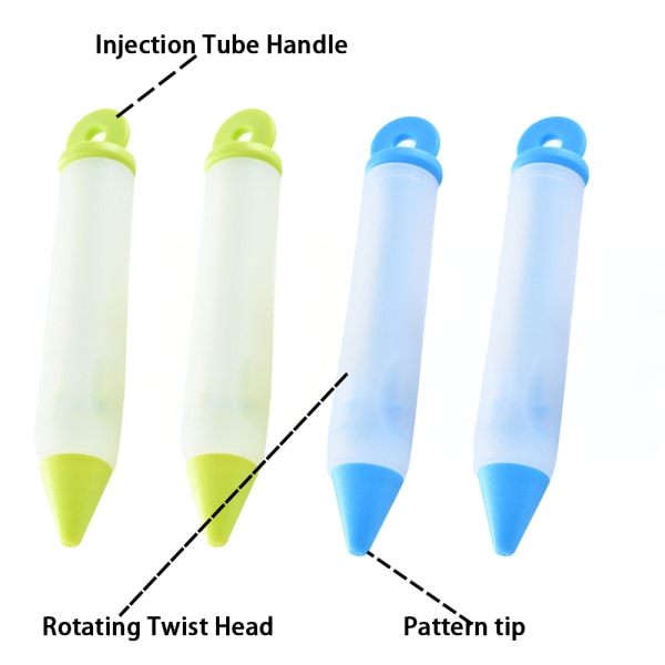 Kakdekorationsset med silikonpennor för matskrivning, 4 mönster av spritsmunstycken