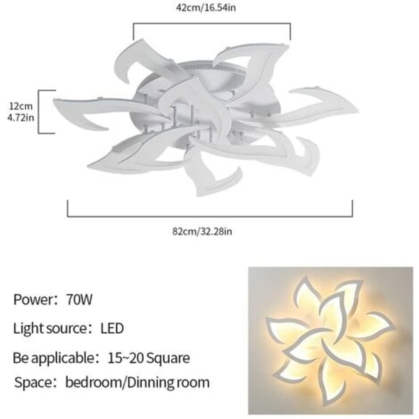 Dæmpbar LED loftlampe, hvid moderne loftlampe med fjernbetjening, 70W kreativ akrylblad-lysekrone belysningsarmatur loftlampe til