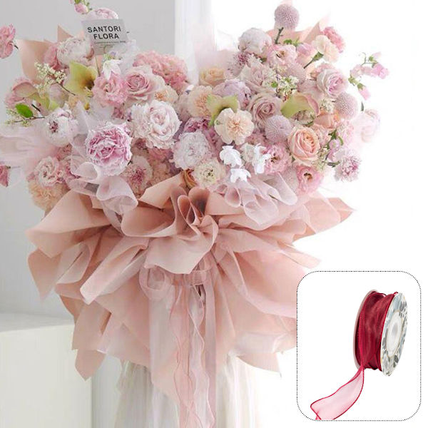 2 rullar 4 cm genomskinlig organza-band - 20 meter för presentinslagning, bukettomslag, dekoration, hantverk