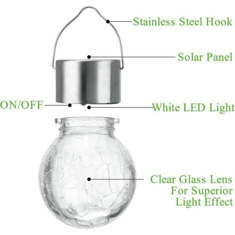 LX-4 stk. - Solcellelysekrone - Transparent hvitt lys