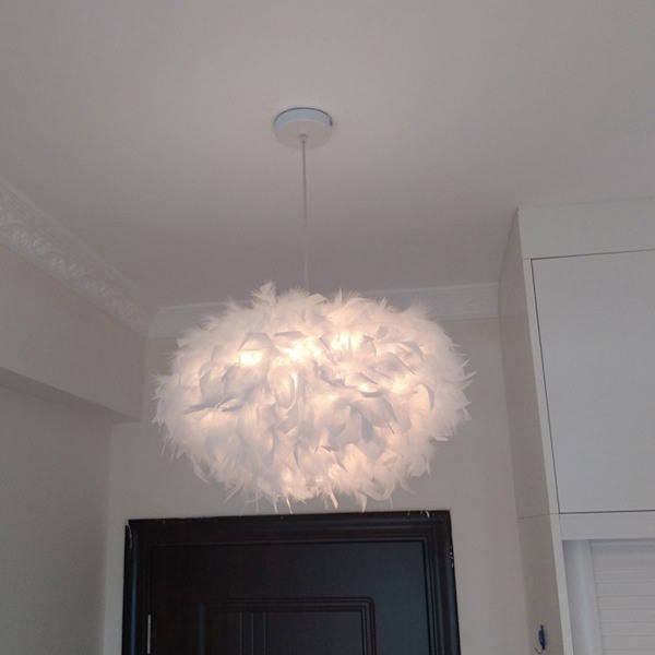 Hvid Fjer Pendel Lysekrone E27 40W - Diameter 45CM