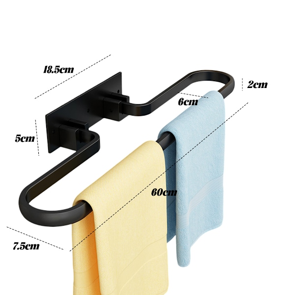 Håndklædeholder uden boring, selvklæbende foldbar håndklædestang, aluminium badehåndklædeholder, mat sort gæstehåndklædeholder, viskestykkeholder, håndklæde One Bar 60cm