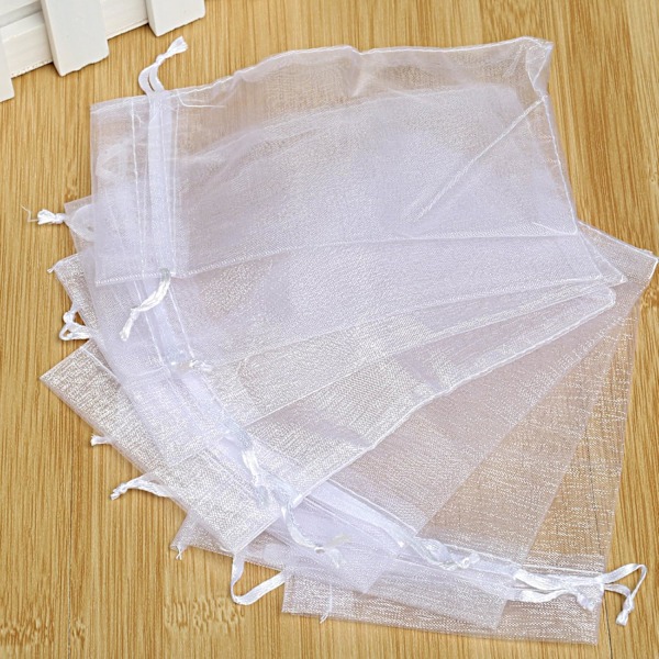 120 x Poser Organza Hvide Gaveposer Organza 7 x 9 cm, Hvid, 7 x 9 cm