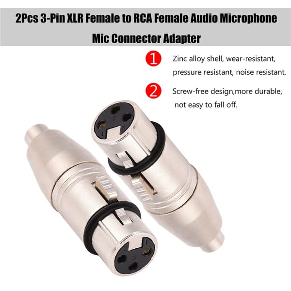 2 stk. 3-bens XLR hunstik til RCA hun lydmikrofonstikadapter