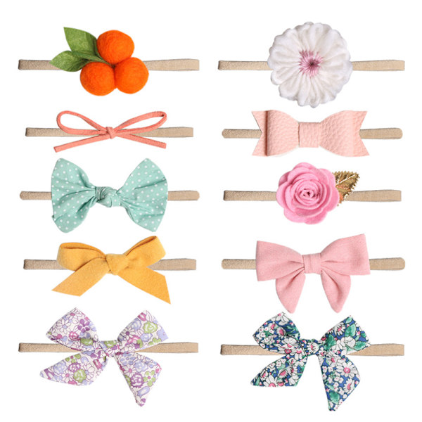 Baby flickor pannband och rosetter, nyfödda spädbarn småbarn nylon hårband håraccessoarer (10 st) Pannband för flickor 10 st, flickor rosetter elastiska