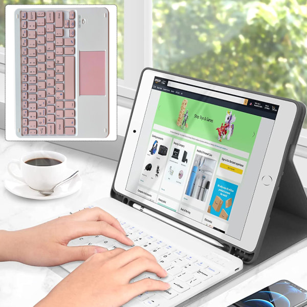 Ultra-tynd trådløst Bluetooth-tastatur med touchpad - Universelt genopladeligt tastatur til iPad iOS Android Windows-enheder