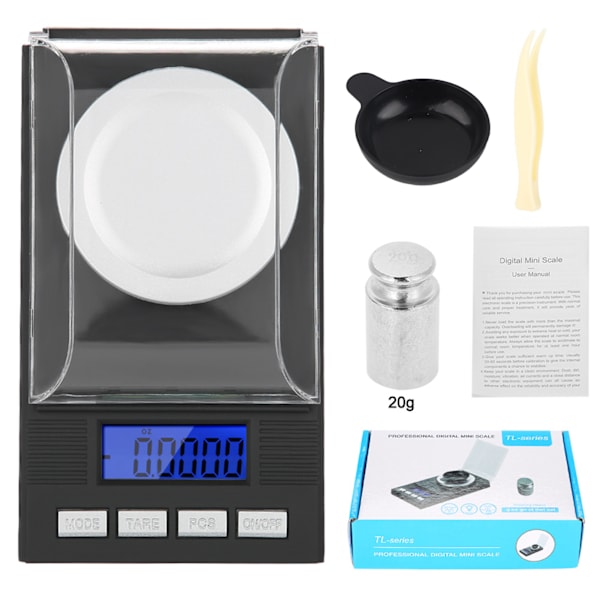 Mini bärbar högprecision 0,001 g fickjuvelvåg med LED-digitaldisplay 20 g