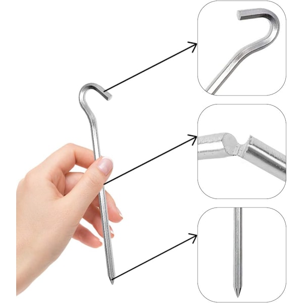 20 stk. teltplugger - Aluminium teltplugger med krok - 7'' sekskantstangplugger Spiker Hageplugger Campingplugger for oppsetting av telt,