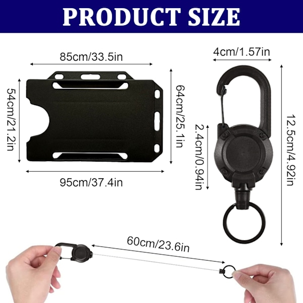 Teleskopisk ID-korthållare, 2 st kraftiga teleskopiska nyckelringar, hållbar teleskopisk ID-kortshållare nyckelring för nyckelring ID-kortshållare (svart)