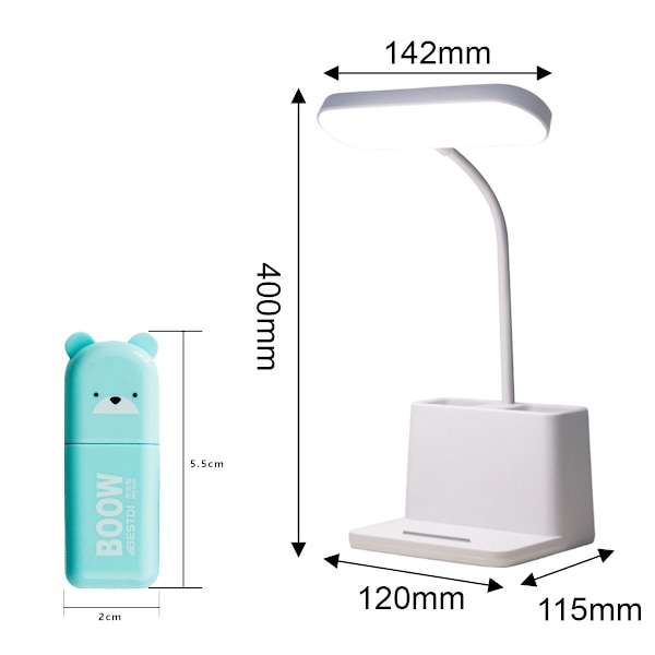 LED Skrivebordslampe, Små Skrivebordslamper til Hjemmekontor, Hvid Skrivebordslampe til Børn, LED Desktop/Computer Studielamper til Soveværelser, Genopladelig, Batteri