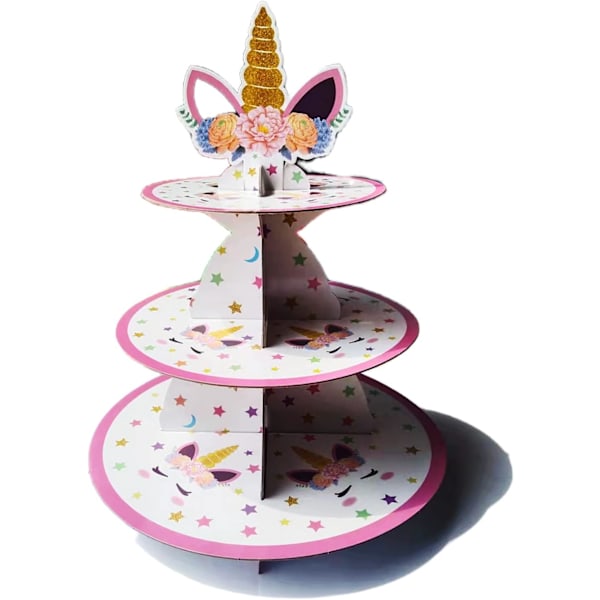 Enhjørning Festartikler, ANMEISH 3-lags Pap Cupcake Display Stand, Enhjørning Festdekorationer Ideel til Fødselsdagsfest Baby Shower