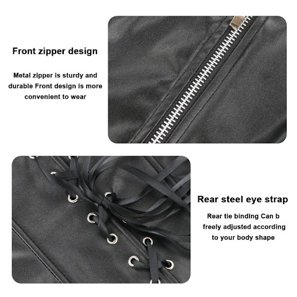 Kvinnors dragkedja sexig volang punk rock korsett med kjol retro gotisk midja cincher baskisk bustier