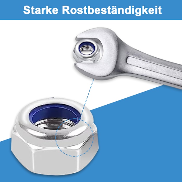 Sekskantmuttere M8, DIN 985 Sekskantmuttere A2-70 Rustfritt Stål Selvlåsende Muttere Stoppmuttere Låsemuttere for Bolter, Skruer (M8, Pakke med 20)