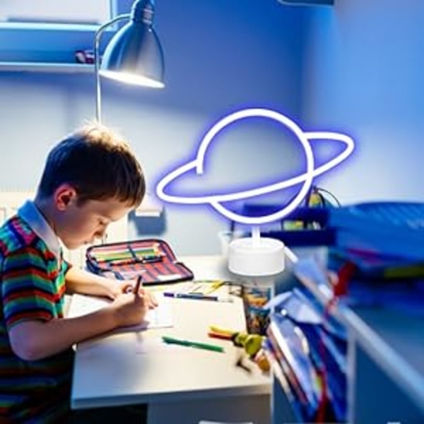 Planet Light Neon Skilte Led Bordindretning Led Neon Skilt Natlampe med Base Batteridrevet Neon Lys til Soveværelse Børneværelse Bord Fødselsdagsfest