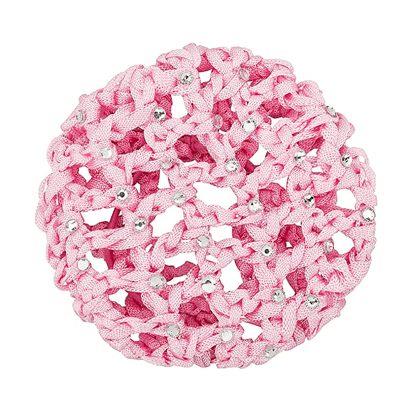 Hårbolledeksel Hårnett for Jenter Kvinner Håndlaget Strikket Mesh Perler Dekor Elastisk Hårnett for Ballet Dans Skøyting Bolle Mesh Deksel