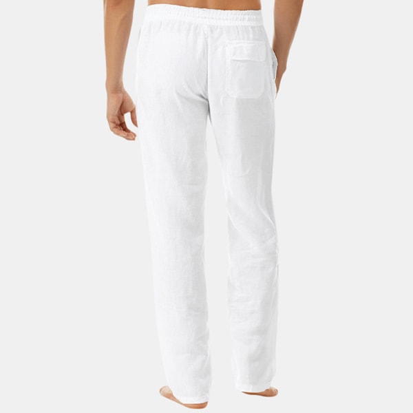 L;Hvide Herre Linned Look Baggy Bukser Elastisk Talje Casual Strand Yoga Bukser
