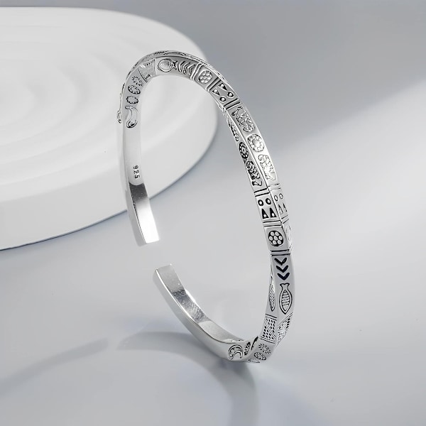 Sterling Silver Bangle Armband för Kvinnor, Handgjorda Mode Armband Smycken