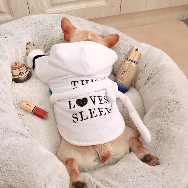 Lemmikkieläinten vaatteet Koiran valkoinen huppari pyjama kylpytakki Koiran vaatteet Lemmikin kylpytakki