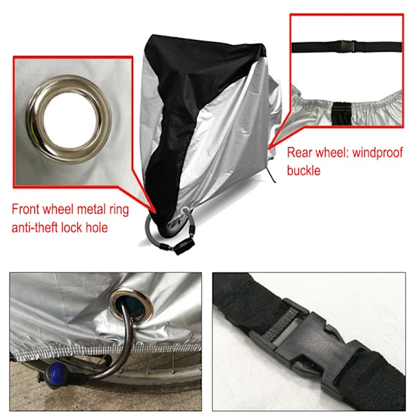 Cykelskydd, 210D Vattentätt Cykelskydd Utomhus Anti Damm Regn Snö UV, för Mountainbike, Tunga Cyklar - Silver