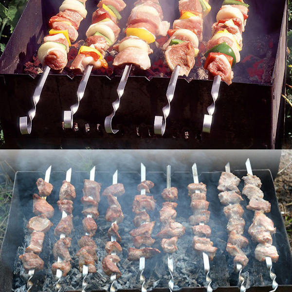 Rdeghly 10 stk. BBQ Grillning Madlavning Lange Grillspyd i Rustfrit Stål Kabob Kebab Flade Spyd Nåle Nye, BBQ Spyd, Flade Spyd i Rustfrit Stål
