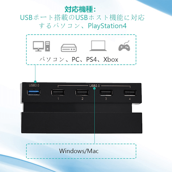 Højhastigheds 5-Port USB Hub 2.0 & 3.0 Udvidelseshub Controller Adapter til PS4 Spillekonsol