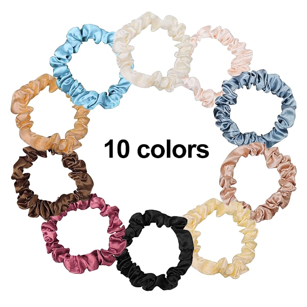 10 st satin hårscrunchies, elastiska sidenhårband smala hårsnoddar, halkfria hästsvanshållare band, söta hästsvanshållare håraccessoarer för