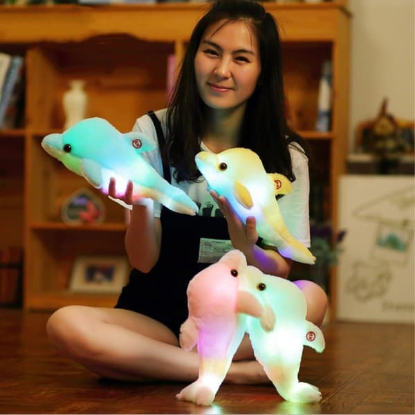 LED Lysende Udstoppede Delfin Legetøj Plys Pude (Blå, 30cm)