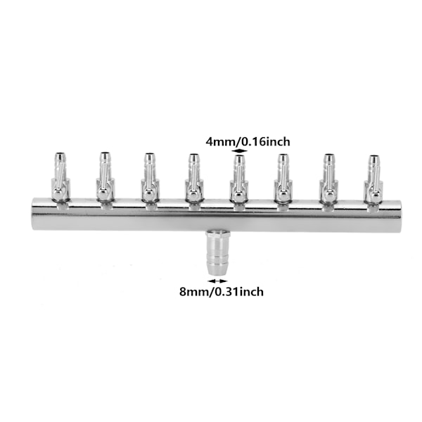 Luftpumpefordeler i rustfritt stål for akvarium, oksygenrør, kontrollventil, kobling, 8-veis