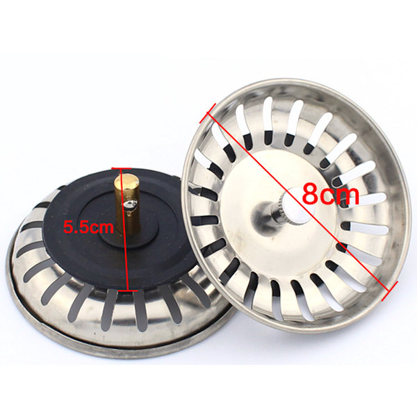 Kökssilsfilter | 79 MM | universell diskbänksplugg i rostfritt stål - diskbänkssil/handfat - köksavloppssil (2-pack)