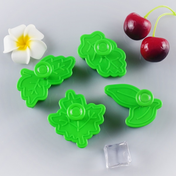 Bladformet Plastform Sæt Kagekiksform Fjederstempel Bageværktøj Kagedekorationsværktøj, grøn