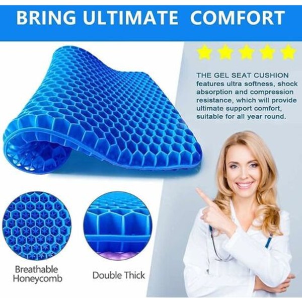 Gel Memory Seat Cushion, Gel Cushion, Ergonomic Orthopedic Chair Cushion for Office, Car, Anti-Bedsore Coccyx Cushion