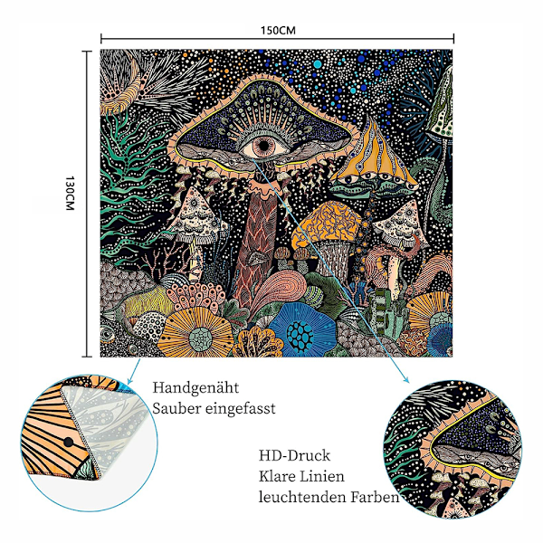 Svampetapet Øjne Mural Havdyr Vægophæng Boho Tapestry Æstetisk Ocean Psykedelisk Dekorativt Tapet til Soveværelse, 150x130cm