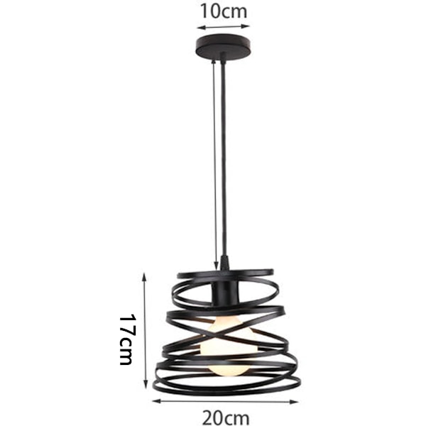 Sæt med 2 industrielle pendellamper jernbur fjederform Ø20cm E27 lysarmatur til restaurant, værelse, soveværelsesindretning, sort